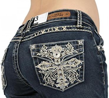 SEXY COUTURE Women's 446-PB Cross Medium Wash Denim Cross Boot Cut Jeans 3-17 - Waist 17
