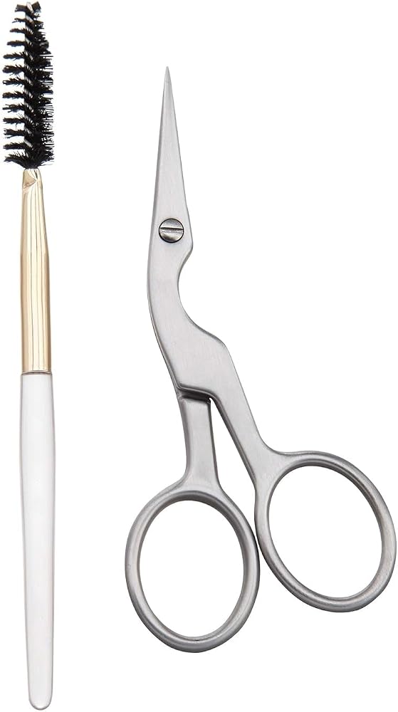 Brow Shaping Scissors and Brush - Stainless Steel Eyebrow Trimming Scissors for Women and Men (Silver)