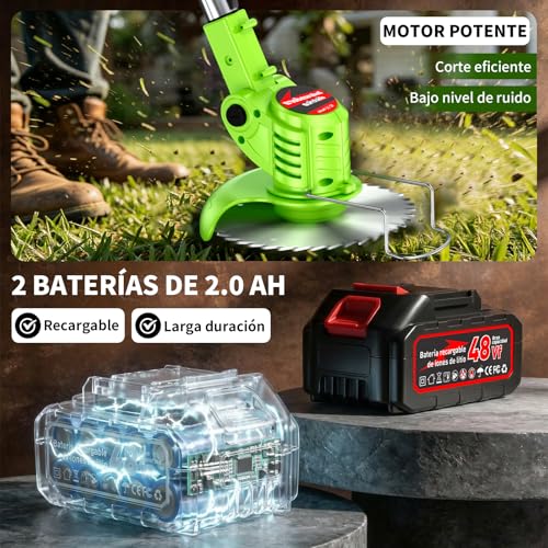 Podadora de Pasto, 4 en 1 Desbrozadora Eléctrica Inalámbrico, Cortacésped Eléctrico con Cabezal Ajustable 90°,4 Tipos de Herramientas de Corte, Portátil y Plegable–Césped, Maleza, Arbustos y Bordes