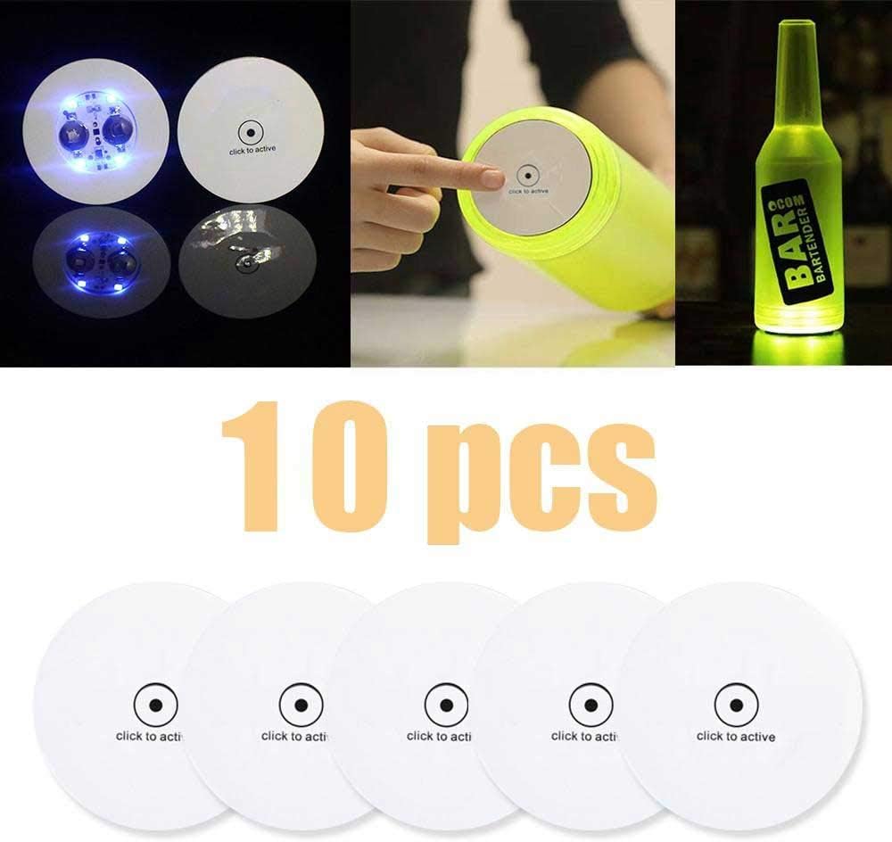 Fewao 10Pcs LED Bar Coaster,LED Stickers Last Using Light Up Bottle Cup Mat Lighting Flash Cup Mat Perfect for Party,Wedding,Bar (Cool White)