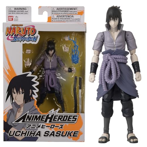 Bandai - Anime Heroes - Naruto Shippuden - Anime Heroes Figur 17 cm - Sasuke Uchiwa - Offizielle Naruto Lizenz - Gelenkige Sasuke-Figur - Manga Actionfigur - Spielzeug fuer Kinder ab 4 Jahren - 36902