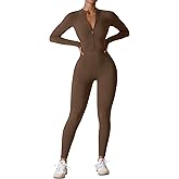 YEOREO Women Long Sleeve Workout Jumpsuit Zip Up Romper Bottom Pants Bodysuit Bodycon Sexy One Piece