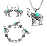 M&nbsp;MIRACULOUS GARDEN 3 Pack Elephant Jewelry Sets for Women Girls,Vintage Silver Ethnic Tribal Elephant Jewelry Sets Boho Pendant Necklace Drop Earrings Link Bracelet Sets. (2)