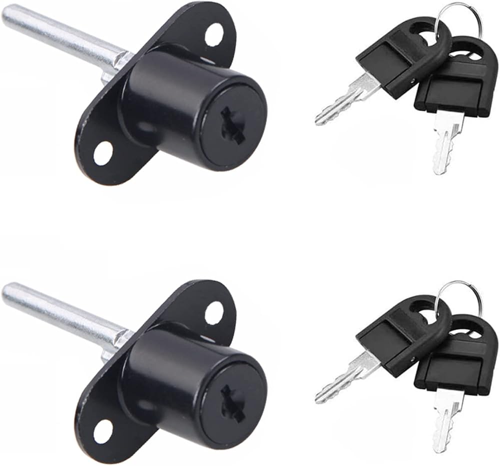 ZHIQIN 2-Piece Cabinet Plunger Drawer Lock for Wardrobe Black