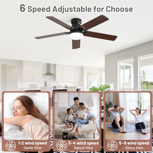Sofucor 107 cm Ceiling Fan with Light, 6 Speeds, Control, Timer, DC Motor, LED Silent Ceiling Fan with Lamp for Bedroom Living Room