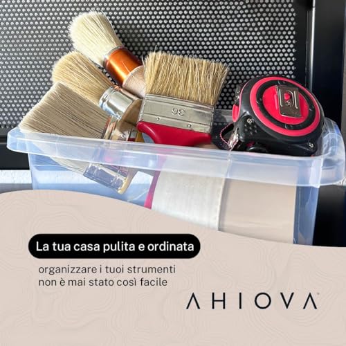 AHIOVA 4L Small Plastic Boxes with Lids Set of 6 Stackable Storage Boxes 100% Transparent Click Pressure 26.5 x 19.5 x 12.5 cm Bathroom Drawers Office BPA Free Made in Europe