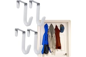 Evelots Over The Door Hooks - 4 Pack - Hangers for Clothes, Towel, Coats, Hats, Handbags - Made of Rubber Coated Steel - Closet, Bathroom, Office