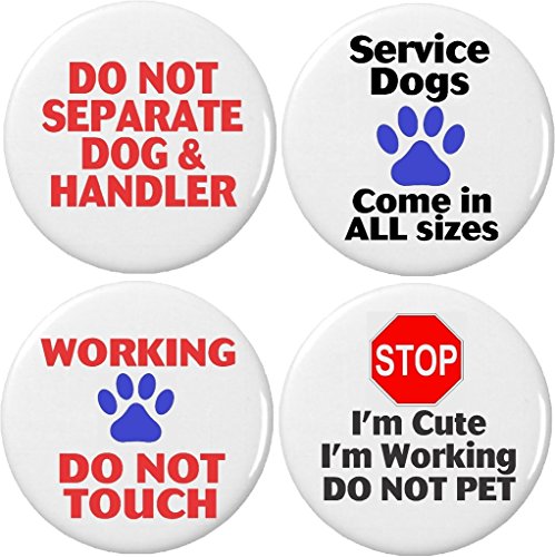 Set 4 Working Service Dog / Handler 2.25' Large Buttons Pins Disability Assist