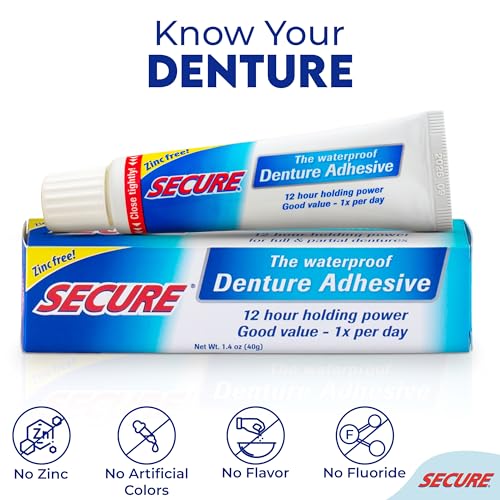 Secure Waterproof Denture Adhesive Zinc Free Extra Strong 12 Hour