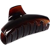 Parcelona French Elegant Medium Tortoise Shell Brown Celluloid Acetate Covered Spring Jaw Hair Claw Clip with Crystal Clutcher Clamp with Crystal for Long Fine Hair, Made in France