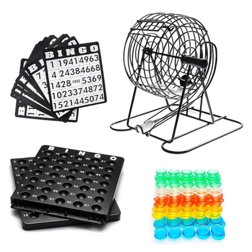 Jogo De Bingo Completo 75 Bolas Globo Giratório Metal Com 18 Cartelas Reutilizáveis E Marcadores
