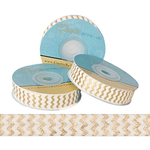 5 Yards Ivory with Gold Metallic Chevron 5/8