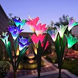Wohome Outdoor Solar Garden Stake Lights,3 Pack Solar Powered Lights with 12 Lily Flower, Multi-Color Changing LED Solar Landscape Lighting Light for Garden, Patio