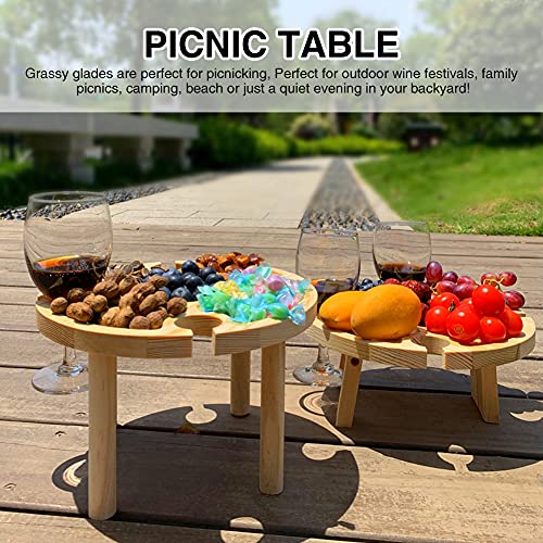 EKDJKK Wooden Outdoor Folding Picnic Table with Wine Glass Holder