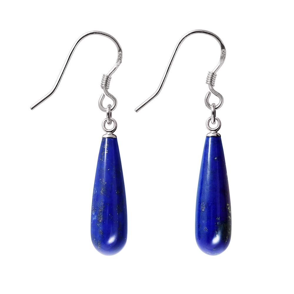 Franki Baker 925 Sterling Silver Elegant Natural Lapis Lazuli Gemstone Drop Dangle Earrings. Length: 4cm