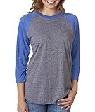 Next Level Unisex 3/4-Sleeve Raglan T-Shirt, Vintage Royal/Premium Hthr, Large
