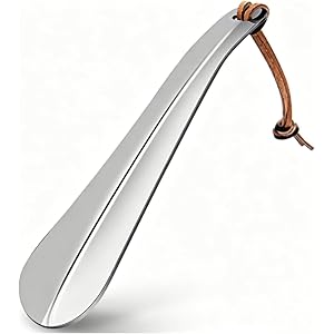 7 Inch Metal Shoe Horn,Stainless Steel Shoehorn,Heavy Duty Long Handle Footwear Helper,Portable Smooth Edge Dressing Aid for