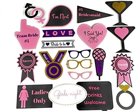 20 Piece Bachelorette Party Photo Booth Props Set- Real Glitter on Sturdy Paperboard- Perfect for Girls Night Out or Hen Party- Fun for Ladies Event or a Wedding Party Activity