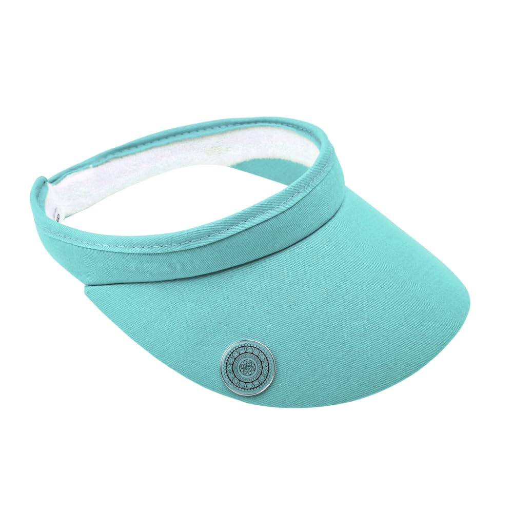 Surprizeshop Womens Golf Visor | Clip Style | Built in Magnet | Comes with Hand Enamelled 25mm Ball Marker | Rigid Peak | Multiple Colours | Golf Visor | Tennis Visor Ocean Blue