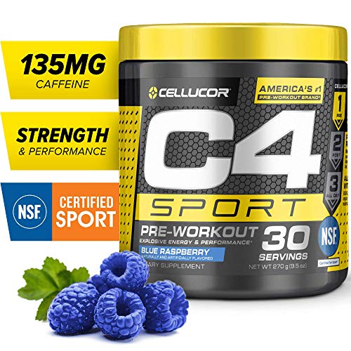 C4 Sport Pre Workout Powder Blue Raspberry | NSF Certified for Sport + Sugar Free Pre-Workout Energy Supplement for Men & Women | 135mg Caffeine + Creatine Monohydrate | 30 Servings