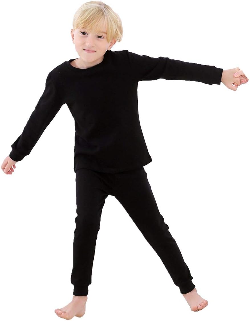 TOURME Boys Girls Spring Cotton Underwear Set Long John Pajamas for Kids Black