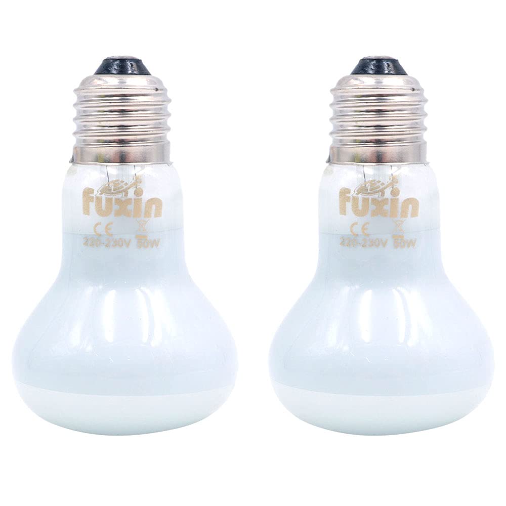ANCLLO 2pcs Reptile Heating Bulbs, Durable Infrared Heat Lamp Warming Light Bulb White Pet Light for Reptile and Amphibian Lizard Tortoise Spider Snake Chameleon 220-230V(50W)
