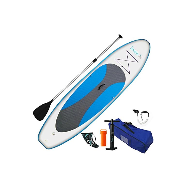 SereneLife Inflatable Stand Up Paddle Board (6 Inches Thick) with