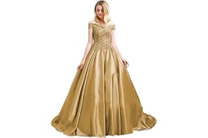 Dexinyuan Ball Gown Prom Dresses Long Quinceanera Satin Formal Evening Gowns Wedding Dresses