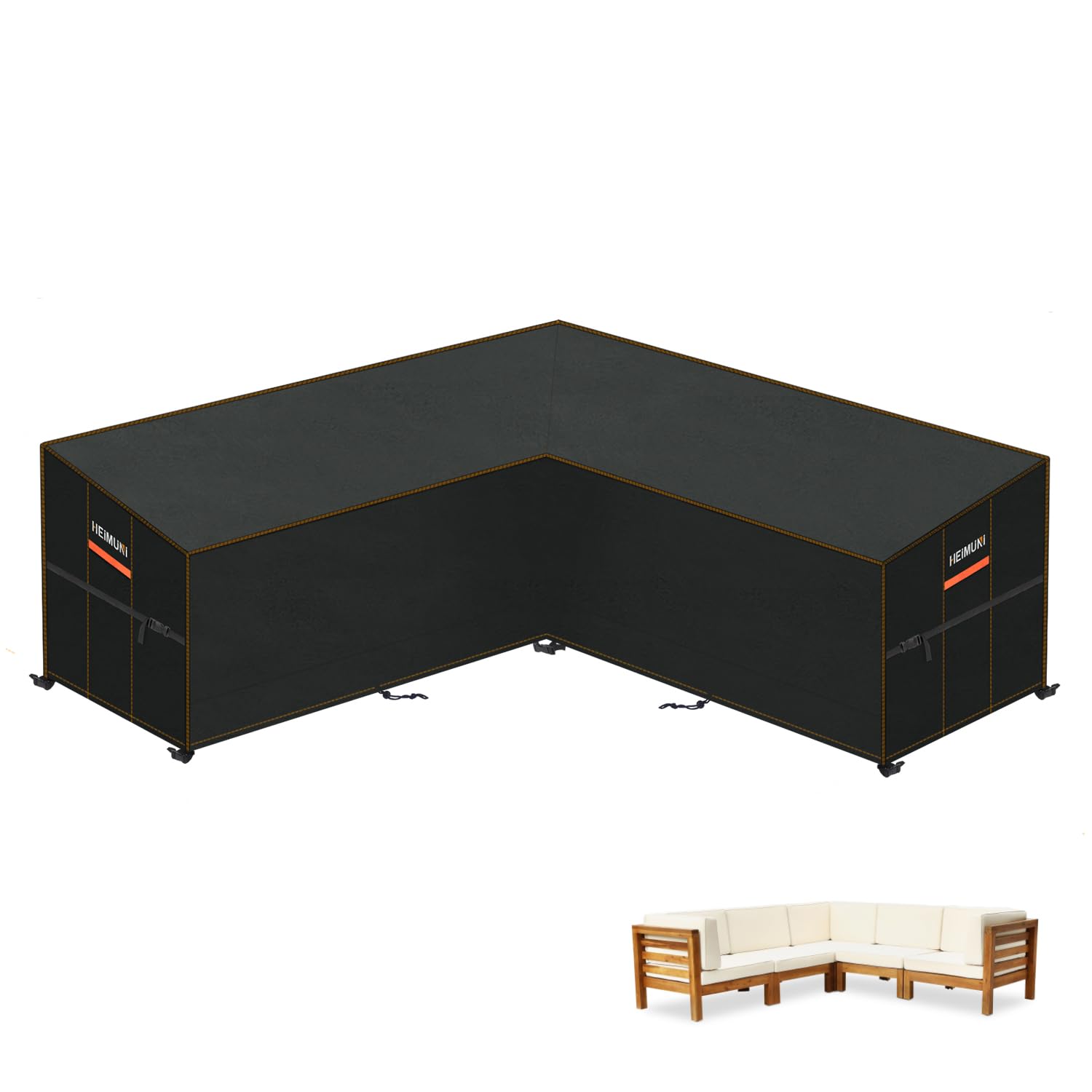 HEIMUNI L Shape Garden Furniture Covers Rattan Outdoor Corner Sofa Cover V-Shaped Garden Furniture Covers Waterproof 420D Oxford Fabric L-Shape Garden Sofa Cover Anti-UV 237x237x100x80/65cm