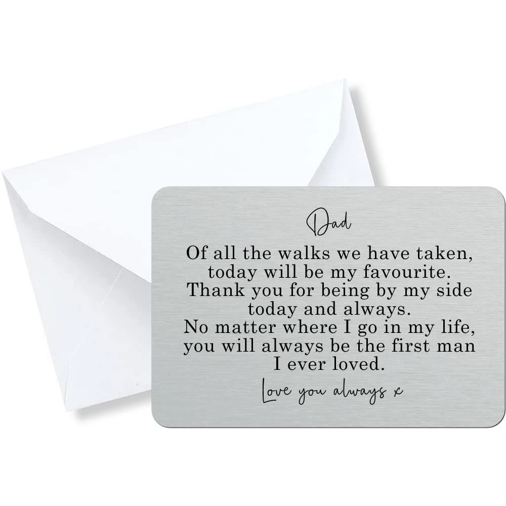 Dad Of All The Walks Wedding Father Of The Bride Sentimental Poem Silver Metal Wallet Card (With Black Gift Box)