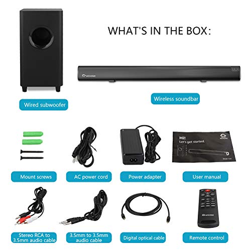 Sound Bar WOHOME 2.1 Channel Bluetooth Soundbar for TV with Subwoofer Surround Home Theater System 34-inch Soundbar 5.5-inch Subwoofer 4 Speakers 120W 95dB Remote Control Newest Model S18