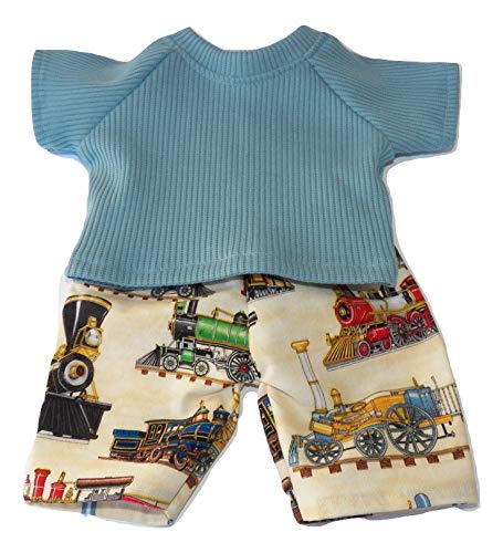 Cabbage Patch Doll Clothes fits 16" Boy Includes one Blue t shirt and one Train Print pants- NO DOLL