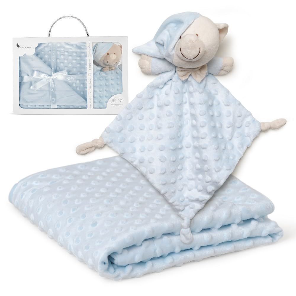 Interbaby PD001-01 Baby Blanket with Blue Doudou Bear, Blue, 0.72 kg