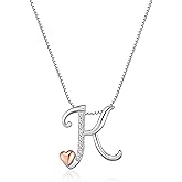 Silver Initial Necklaces for Women - Heart Pendant Initial Necklace for Ladies Friend, Cute Chain Jewelry for Birthday, Anniversary, Christmas Gifts