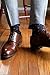 BoardroomSocks Men's Over the Calf Merino Wool Dark Navy and Orange Patterned Dress Socks