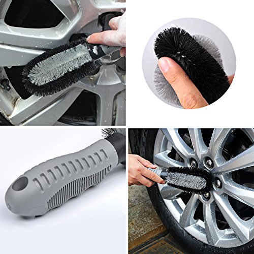 Carperipher Car Cleaning Kit, 4 Pack Car Washing Tools - with Soft Chenille Car Washing Sponges & Mitts, Wash Cloth Towel Auto Care Tools, Tire Cleaner Brush & Wheel Cleaner Brush Auto Detailing Tool