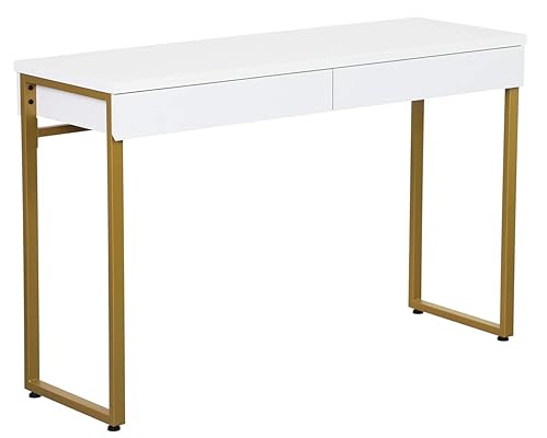 GreenForest 47" Glossy White Vanity Makeup Table with 2 Drawers