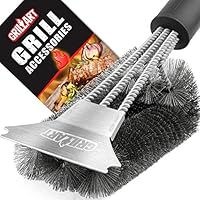 Grill Brush and Scraper - Extra Strong BBQ Cleaner Accessories - Safe Wire Bristles 18" Stainless Steel Barbecue Triple...