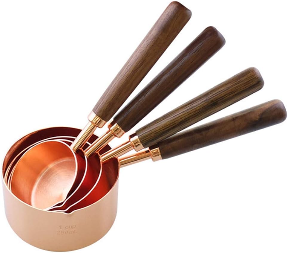 HARVESTFLY 4-Piece Measuring Spoon Set Stainless Steel, Measuring Cups Set Spoon Round Durable 60/80/125/250 ML Measure Spoons for Cooking Baking (Rose Gold 4-Piece Set)