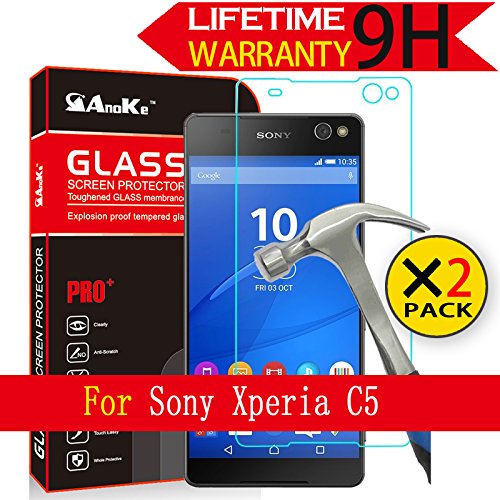 Xperia C5 Ultra Glass Screen Protector, [2 Pack] AnoKe [Lifetime Warranty](0.3mm 9H 2.5D) Best Tempered Glass Screen Protector Film Shield Guard For Sony Xperia C5 Ultra Glass 2Pack