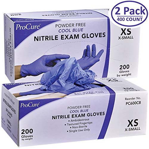 ProCure Disposable Nitrile Gloves – Powder Free, Rubber Latex Free, Medical Exam Grade, Non Sterile, Ambidextrous - Soft with Textured Tips – Cool Blue (X-Small, 2 Pack, 400 Count) - Thumbnail 7
