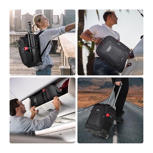 Neewer - 2 in 1 Camera Trolley Case - Durable and Waterproof - (Padded Shockproof Detachable Compartment, Hidden Pull Up Bar) Black