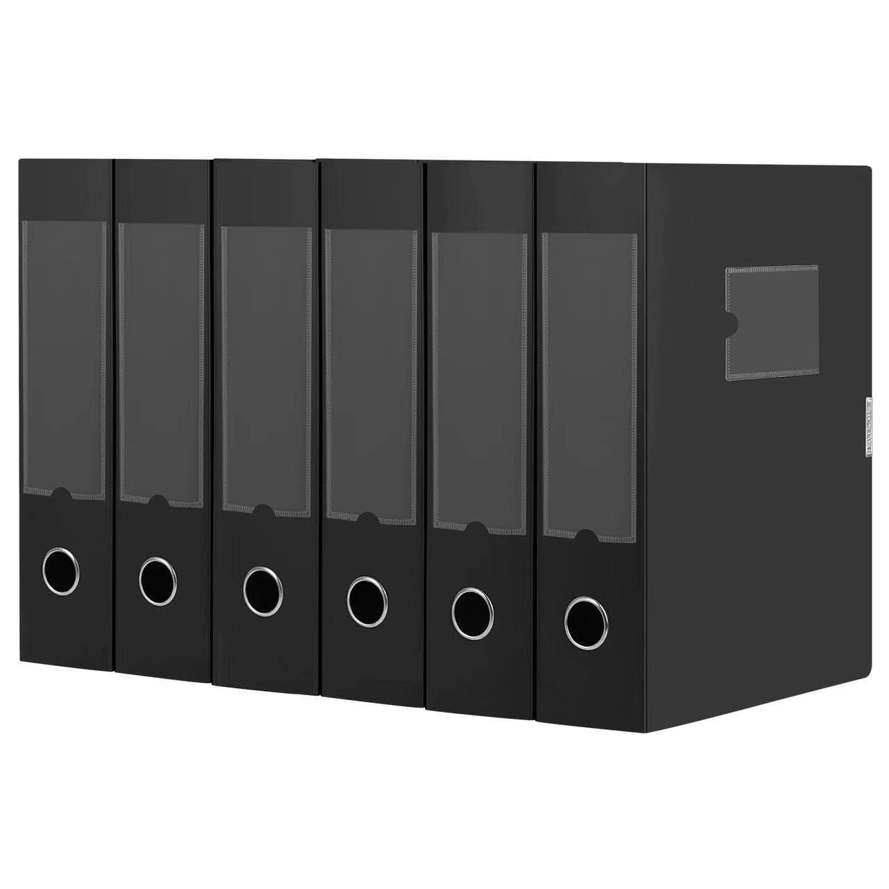 DONGLI 6 Pack Box Files, 75mm Spine, Plastic Box File A4 Filing Boxes for Office School - Black