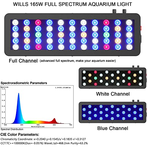 WILLS Aquarium Light, Dimmable Full Spectrum Fish Tank Light with 3