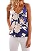 Women's Sleeveless Printed Flower Style Casual Boho Floral Summer Cami Tank Tops Blue Small 4 6