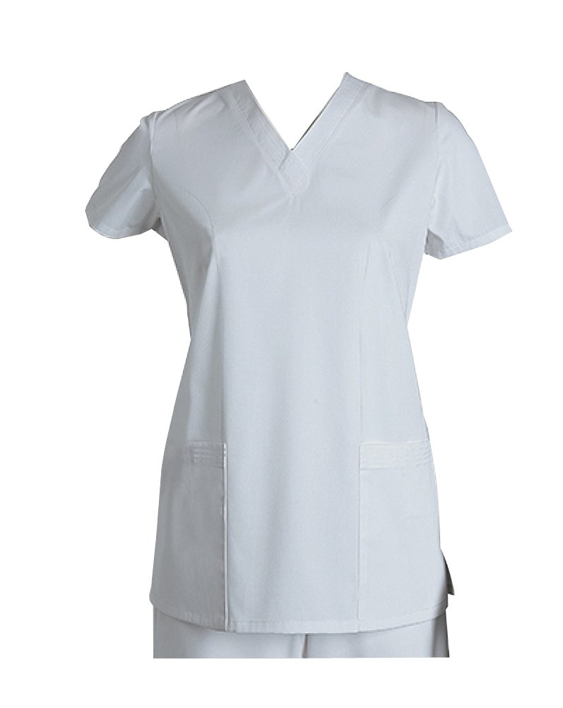 Grey's Anatomy Missy V-Neck Scrub Top with 2 Patch Pockets (White, S)