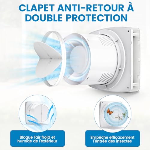 XIIW 100 mm VMC Bathroom Air Extractor with Timer | 12W 95m³/h 34dB IPX4, Non-Return Valve, Silent Fan, Bathroom, Basement and Kitchen, Wall & Ceiling, White