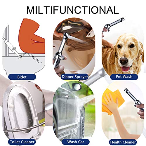 SonTiy Hand Held Bidet Sprayer for Toilet, Baby Cloth Diaper Sprayer Bathroom Bidet Brass Toilet Attachment, Chrome Jet Spray Nozzle Shattaf Muslim Shower with Shut-off T- Valve - Thumbnail 6
