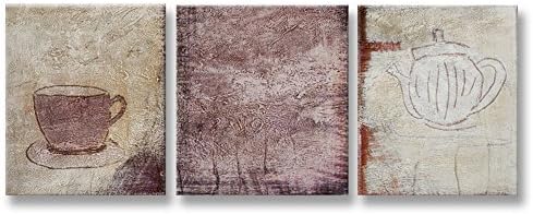 JH Lacrocon Handpainted Abstract Paintings on Canvas Set of 3 Unmounted - Overall 120X50 cm (Approx. 48X20 inch) Wall Art for Living Room - Coffee Pot and Cup