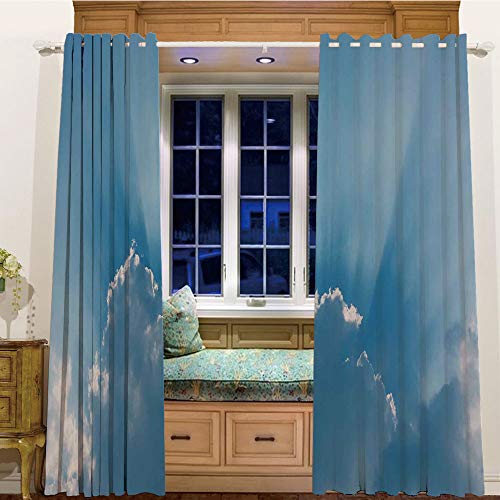 iPrint Room Darkening Thermal Blackout Grommet Window Curtain for Living Room,84" Wx45 L,Sky Decor,Sunburst Silver Lining View Fluffy Clouds in The Summer Sky Nature Picture Decorative,Blue Gray
